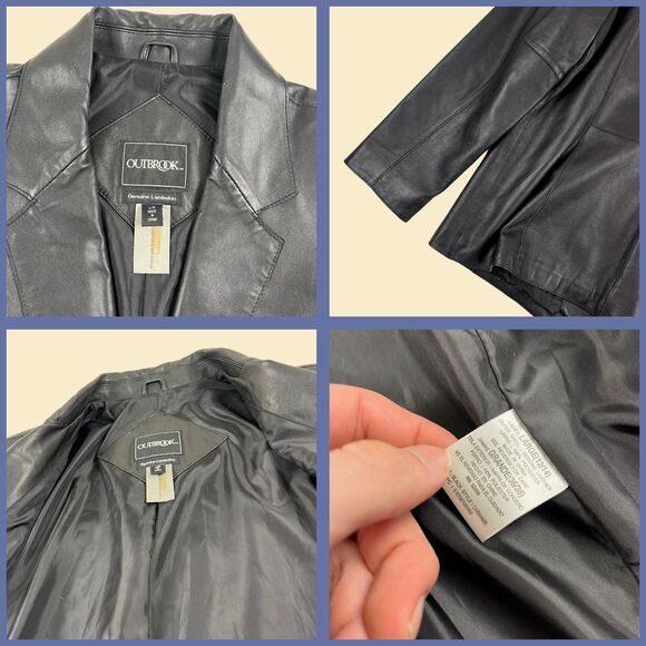 Y2K black leather jacket, size L Outbrook lambskin womens blazer style coat - Picture 4 of 6